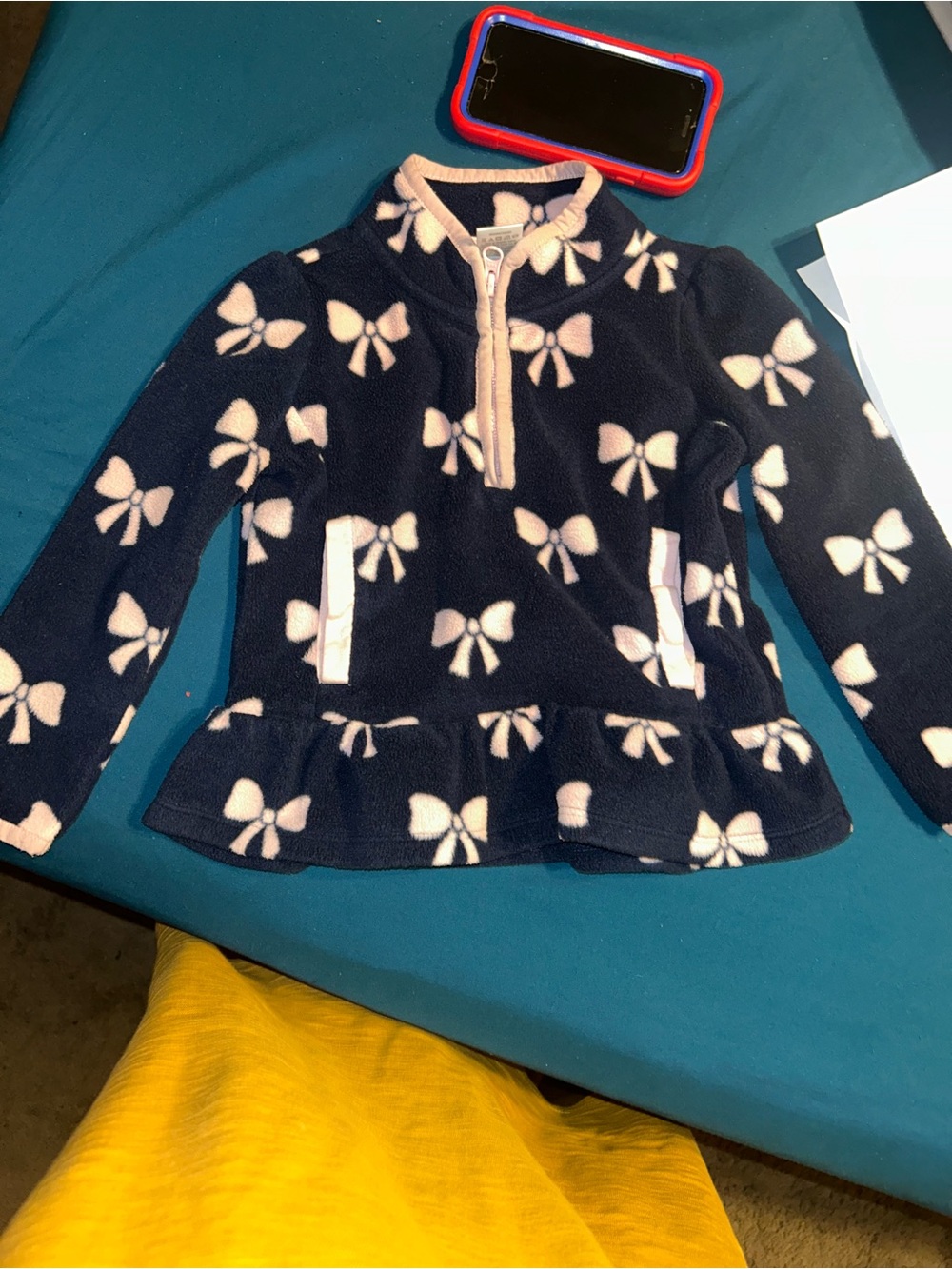 Gymboree Navy Fleece Pullover with Light Pink Bow Pattern